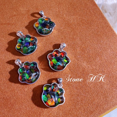 S925斑彩貓貓腳吊咀